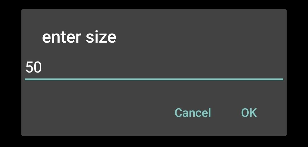 Text field of the row size. The number is set to 50